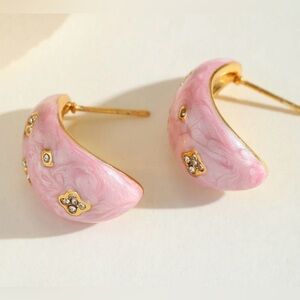 Pink Enamel Crystal Accent Hoop Earrings